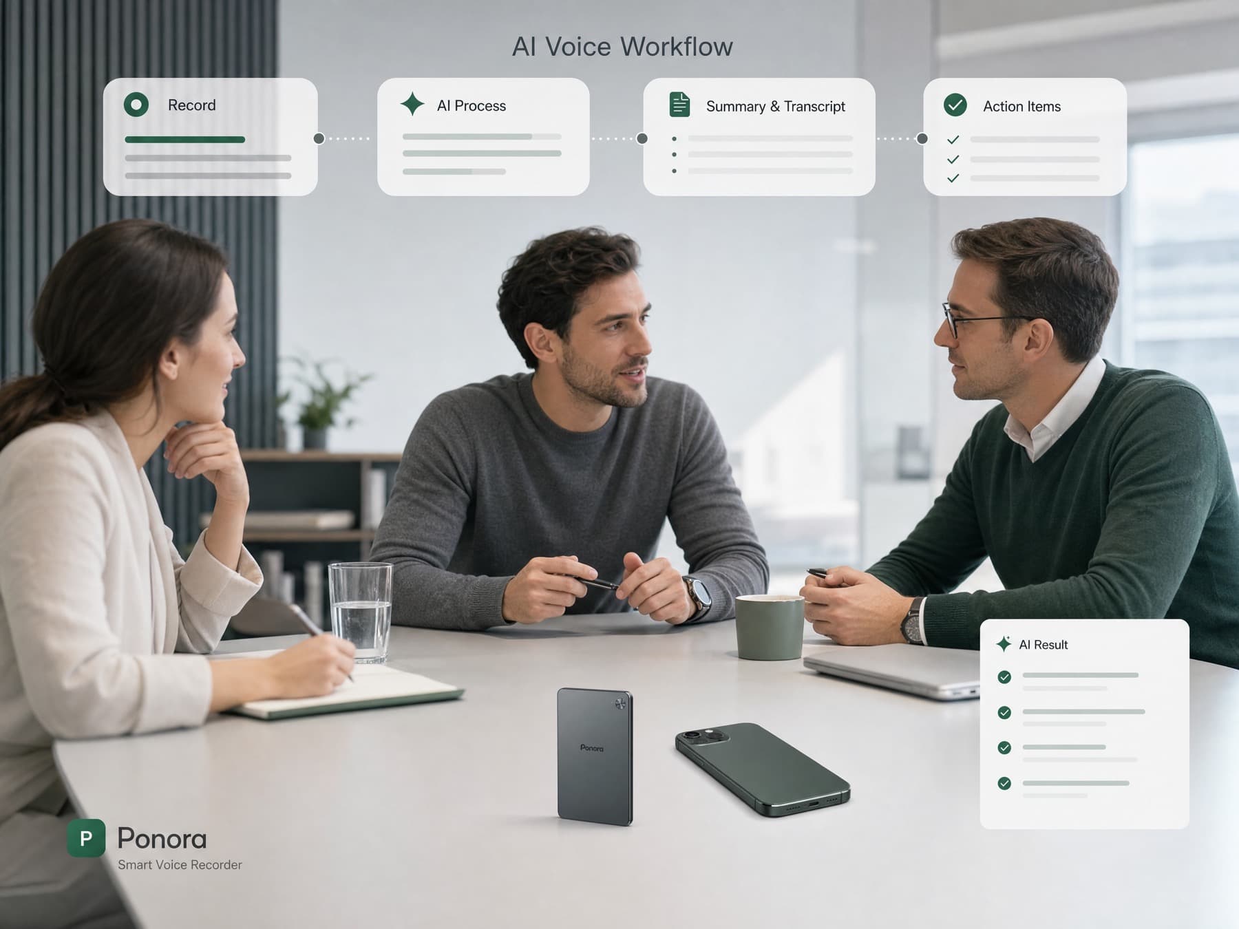 Professionelles Meeting mit Ponora KI-Ergebnis