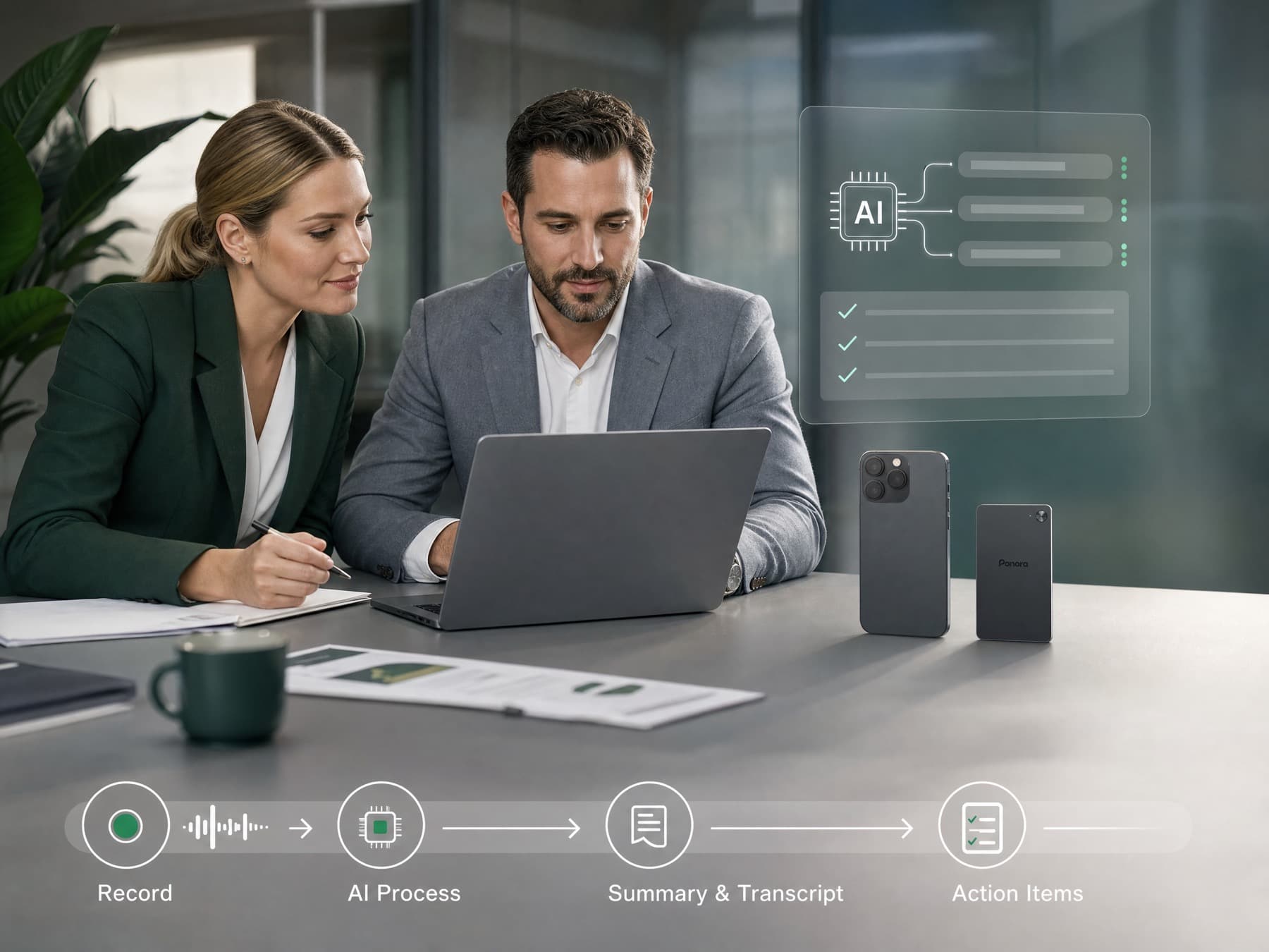 Sales-Call-Arbeitsplatz mit Ponora KI-Follow-up